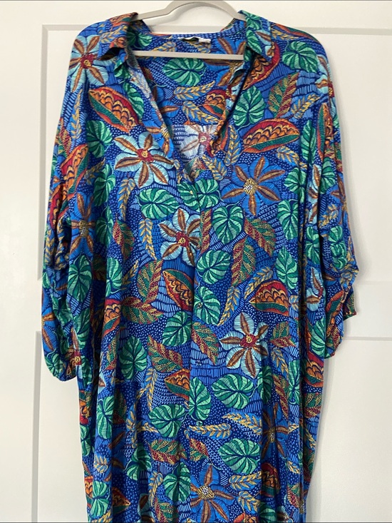 Johnny Was Tops - Johnny Was Blue Tropical Print Tunic Dress
